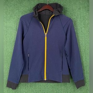 Lululemon Navy Blue Yellow Accents Full Zip Hoodie Jacket Men’s Size Small
